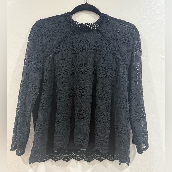 Sophie Rue Tops - Black Long Sleeve Eyelet Blouse